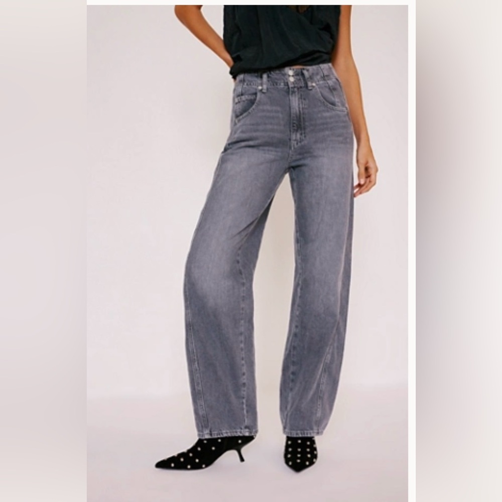 Free People Charcoal, High-Rise, Straight Leg Jeans - Aster